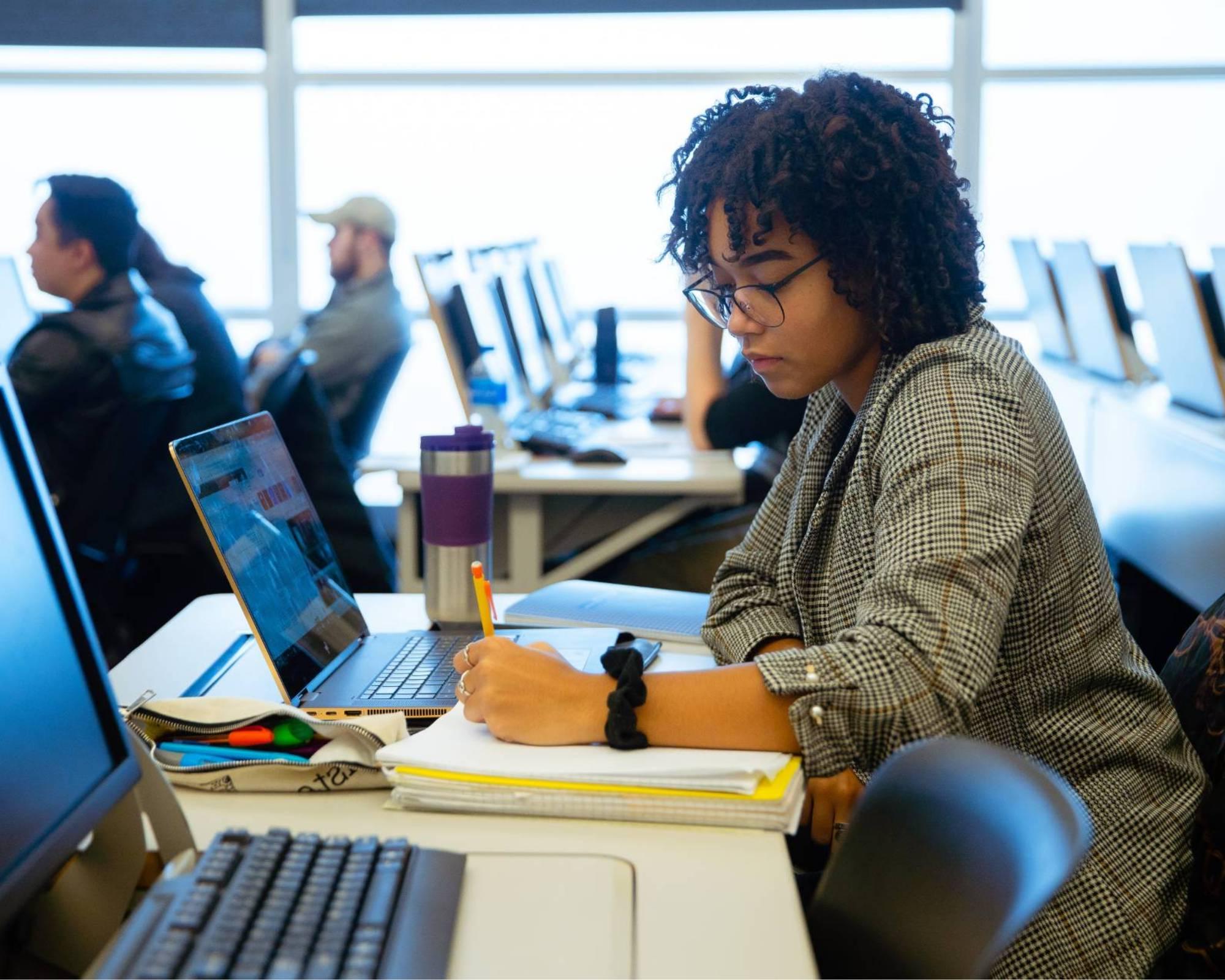 Student in Kennedy Hall of Engineering Classroom